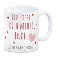 Herzen Kaffeebecher Mit Spruch Ich Liebe Dich Mehr! Ende.