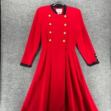 Vintage Danny & Nicole Dress Womens 12 Red Double Breast Flare Old Money Luxury