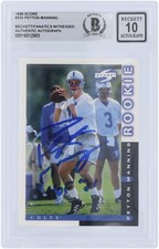 Peyton Manning Colts Signed 1998 Score #233 Beckett 10 Rookie Card w/HOF 21 Insc