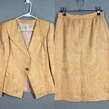 Ungaro Solo Donna Paisley Suit Set Women  s 40 / 6 Blazer Skirt Yellow Italy Made