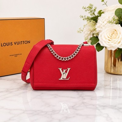 Authentic Louis Vuitton Lockme II BB Crossbody Shoulder Bag Red Leather