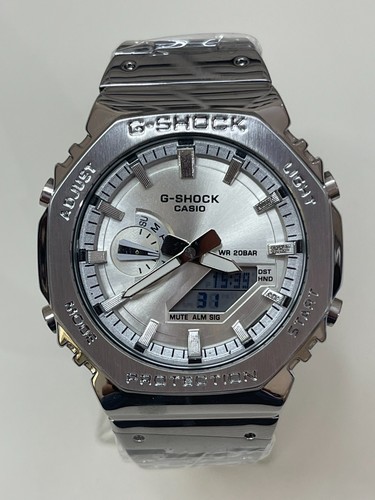 Casio G-Shock GM2100 Full Silver Steel Band Sport Luxury Octagon Analog-Digital