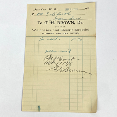 #ad 1916 Receipt G.H. Brown Water Gas Electric Supplies Jane Lew WV Signed Vintage $17.95