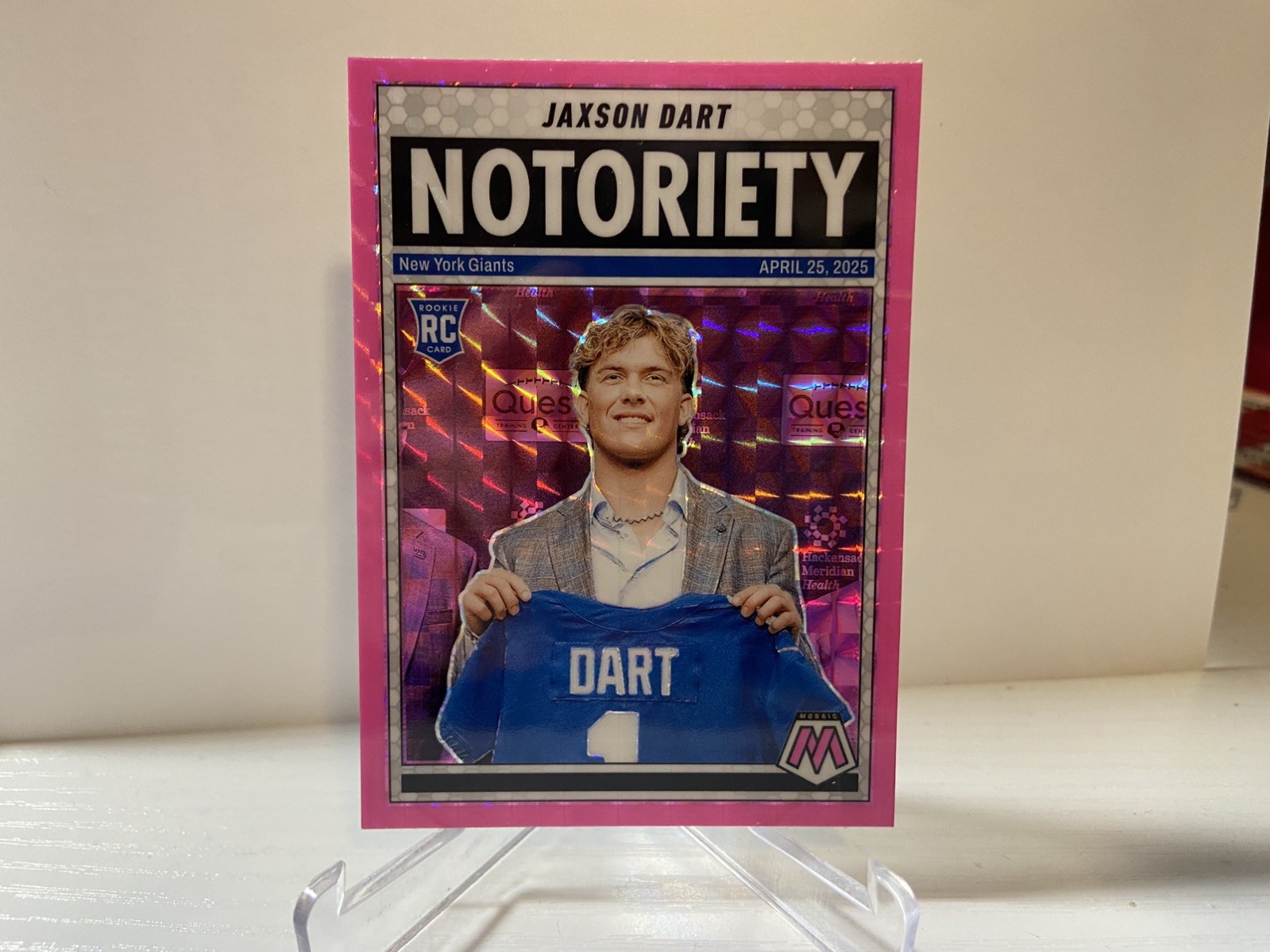 2025 MOSAIC JAXSON DART NOTORIETY  RC * GIANTS * PINK FLUORESCENT PRIZM 🔥🏈