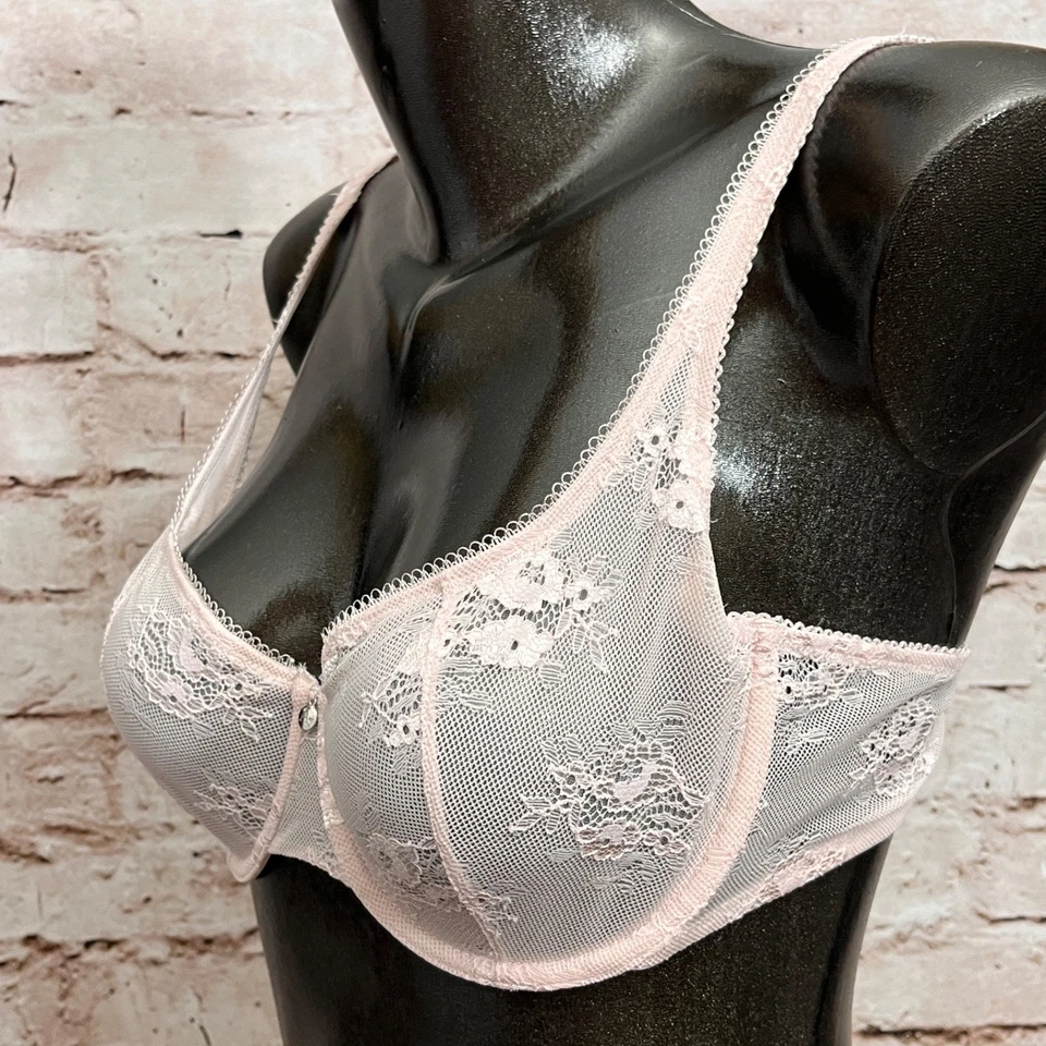 Adore Me 36C Sheer Unlined Lace Balconette Underwire Bra Pink - Image 3 of 4