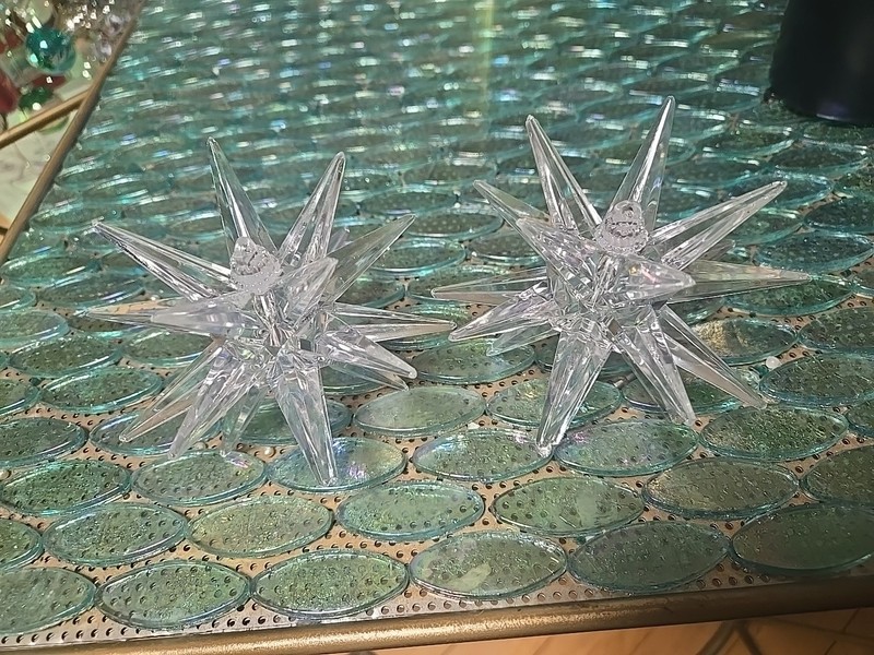 Star 3D Ornament Clear Acrylic Snowflake Christmas Vintage 4" Candle Holder 