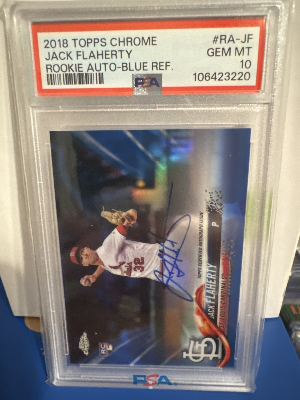 2018 Topps Chrome - RC Auto Jack Flaherty #RA-JF Blue Refractor /150 (AU, RC)