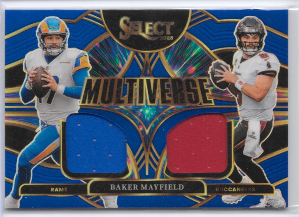 2025 Panini Select - Multiverse Baker Mayfield #MVJ-BMD Blue Prizm