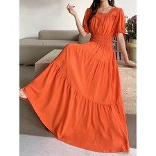 Women Elegant Boho Dress Elastic Waist Flowy Fit All Figures Casual Holiday Maxi