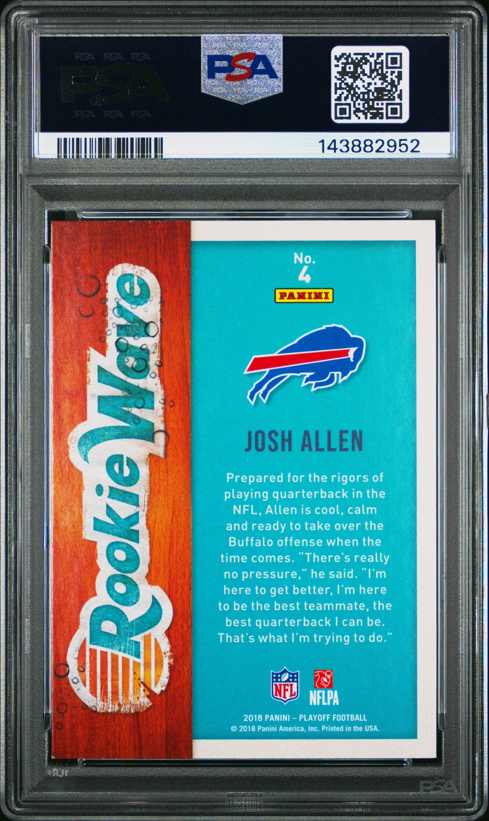 2018 PANINI PLAYOFF ROOKIE WAVE #4 JOSH ALLEN ROOKIE RC PSA 8 view 2