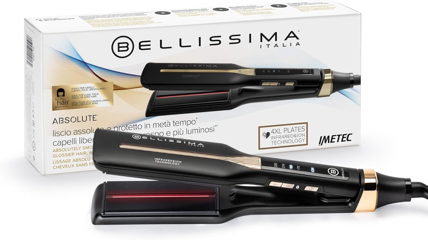 Bellissima Imetec Absolute, Piastra per capelli professionale con piastre 4XL