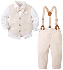 Boys' 5 Piece Suits, Casual Linen Suit Vest and Pant with Shirt, Bow Tie and ...