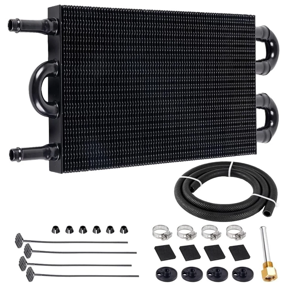 Aluminum Remote Transmission Oil Cooler Radiator Converter +Hose Mounting 4 Pass - Image 3 of 4