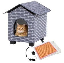 New Weatherproof Heated Cat House for Outdoors Elevated Base Heated Kitty