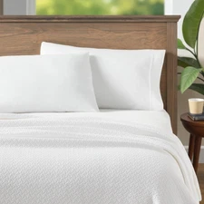 THRESHOLD OVERSIZED 92X90 WHITE COTTON THROW BED BLANKET FULL QUEEN