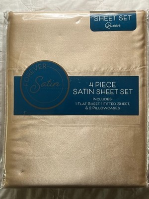 Forever Satin 4 Piece Queen Sheet Set   Flat, Fitted & Pillowcases   New