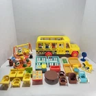 Vintage Fisher Price Little People School Bus Furniture Figures Toy Lot Bundle