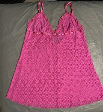 Dentelle Women L Babydoll Lace Slip Nighty Lingerie Chemise Dress Stretch Pink