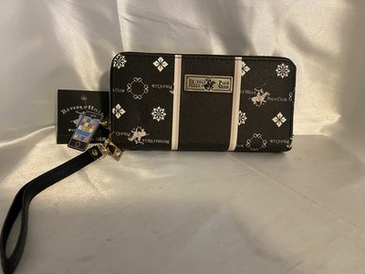 Beverly Hills Polo Club Wristlet Wallet Womens black double Zipper Clutch WB699V