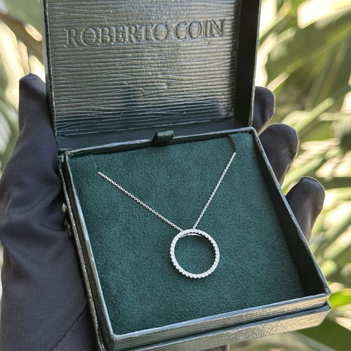 Roberto Coin Tiny Treasures 18K White Gold .26ct Diamond Circle Pendant Necklace