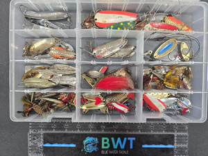 Lot of 65+ Spoon Fishing Lures with Tackle Box
