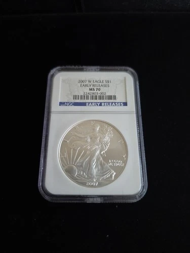 2007-W (MS70) American Silver Eagle $1 ASE NGC - Early Releases .999 Fine