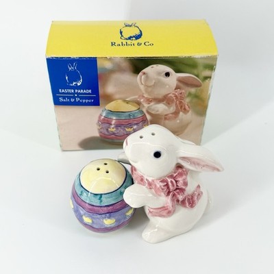 Vintage Rabbit & Co Easter Parade Salt & Pepper Shakers Bunny Rabbit & Egg Set