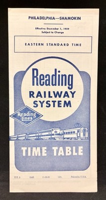 Reading Railway Time Tables- Philadelphia, Shamokin (Dec 1, 1959)