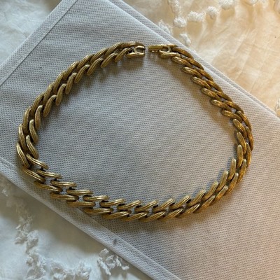 Vintage 80s MONET Gold Tone Braided Chain Choker Necklace 16''L Retro Jewelry