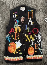 Halloween Knit V-Neck Sweater Vintage Style P...