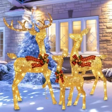 3-Piece Large Deer Family -  Lighted Christmas 3D Reindeer Outdoor Yard