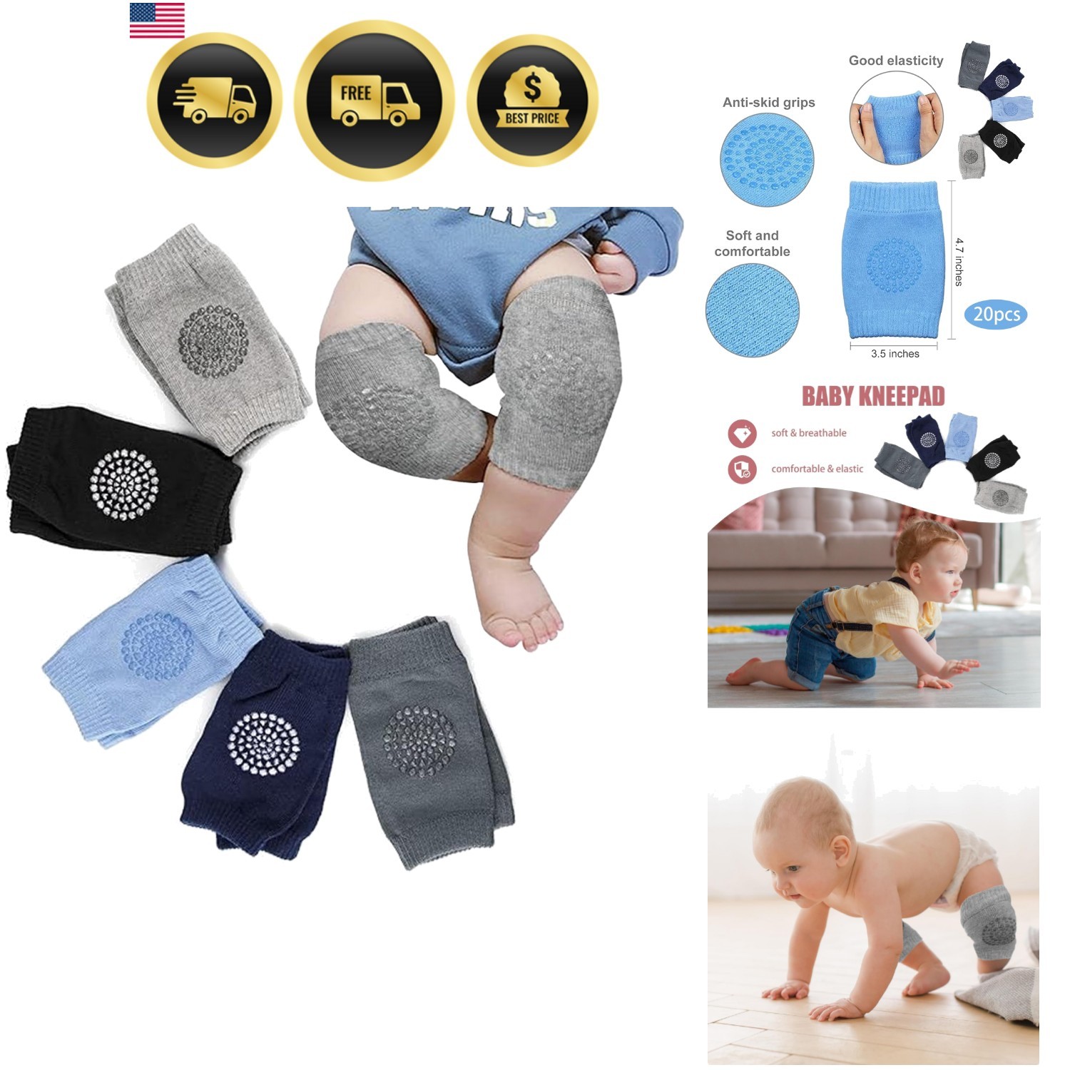 5 Pairs Toddler Knee Pads, Crawling Baby Essentials