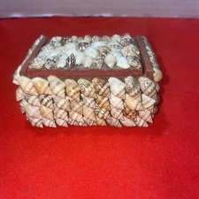 Vintage Shell Trinket Jewelry Box Covered Beach-lid Is Not Attached Estate Find