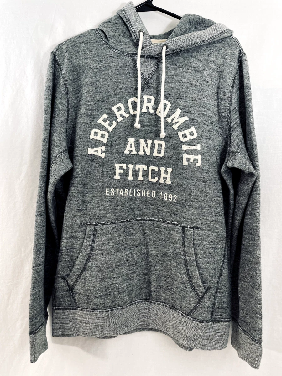 Abercrombie Fitch Mens Raised Letter Logo Pullover Hoodie Heather Gray Sz Med