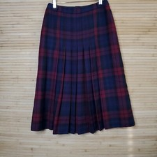 Vintage Del Mod Germany Pleated Red Purple Tartan Plaid Wool Skirt Women 40 w 27