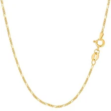14k Yellow Real Solid Gold Figaro Chain Necklace, 1.3mm, 20"