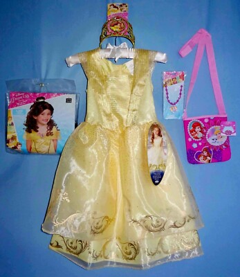 Disney Belle Costume Dress girls 4-6X-Ball Gown-Necklace-Tiara-Wig