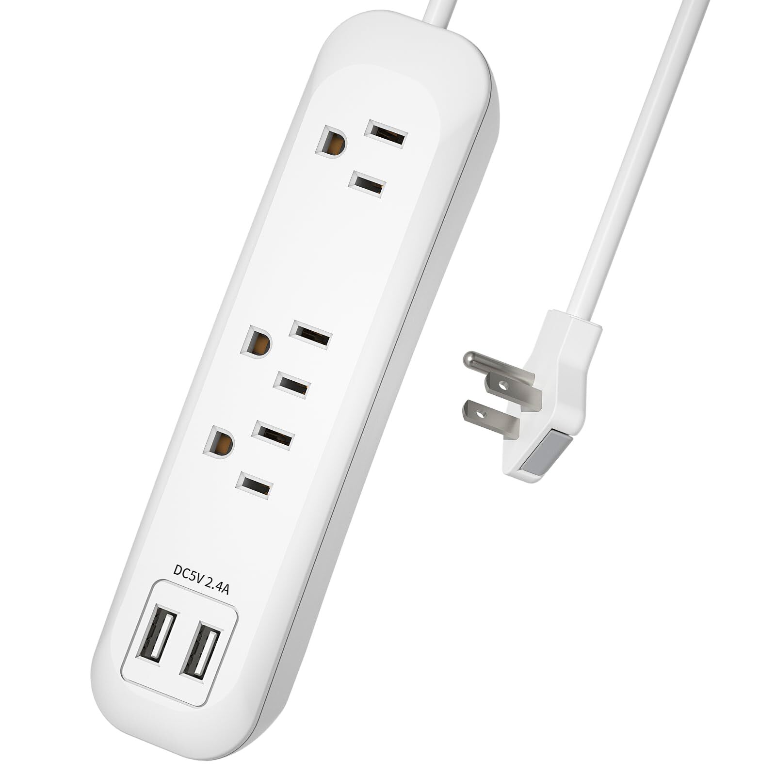 Flat Extension Cord Power Strip Surge Protector with USB Ports, 3 outlets, 2 ...-image
