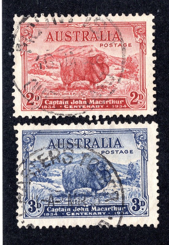 Australia 1934 Short Set of 2 Sheep, Scott 147-148 used, value = $13.50