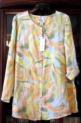NWT RACHEL ZOE 1X 2X Abstract Pastel 100% Linen Lightweight Tunic Blouse Top