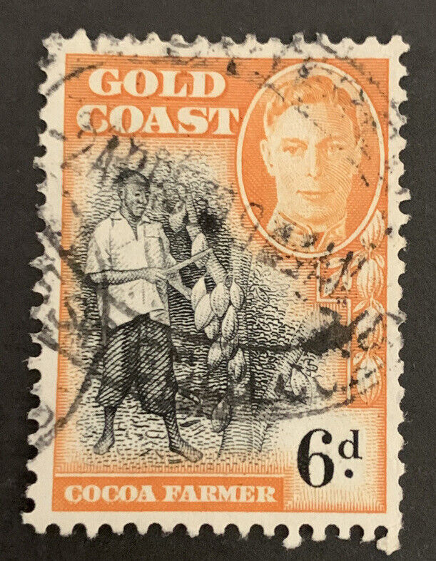 1948 George VI 6d Orange & Black FU Gold Coast Commonwealth Stam