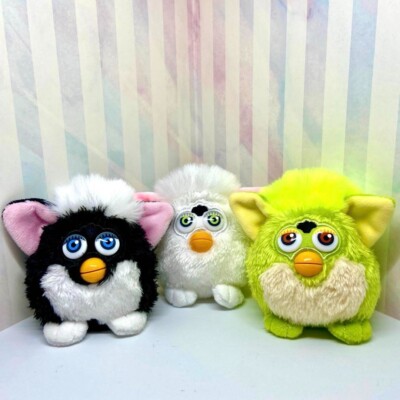 Furby ぬいぐるみ 3体セット Furby SET 3 Retro Mascot Plush 8cm Fluffy Toy Green Black White