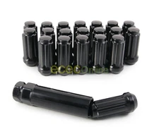 24pc 14x2" Spline Black Lug Nuts w/ Key | Cone Seat | Long Closed End Locking
