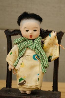 Vintage Toy Japan Asian Doll Bisque Composition Strung Ethnic