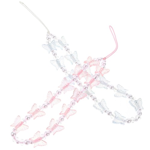2 Pcs Butterfly Pearl Mobile Chain Phone Strap Beaded Decoration - 第 2/12 張圖片