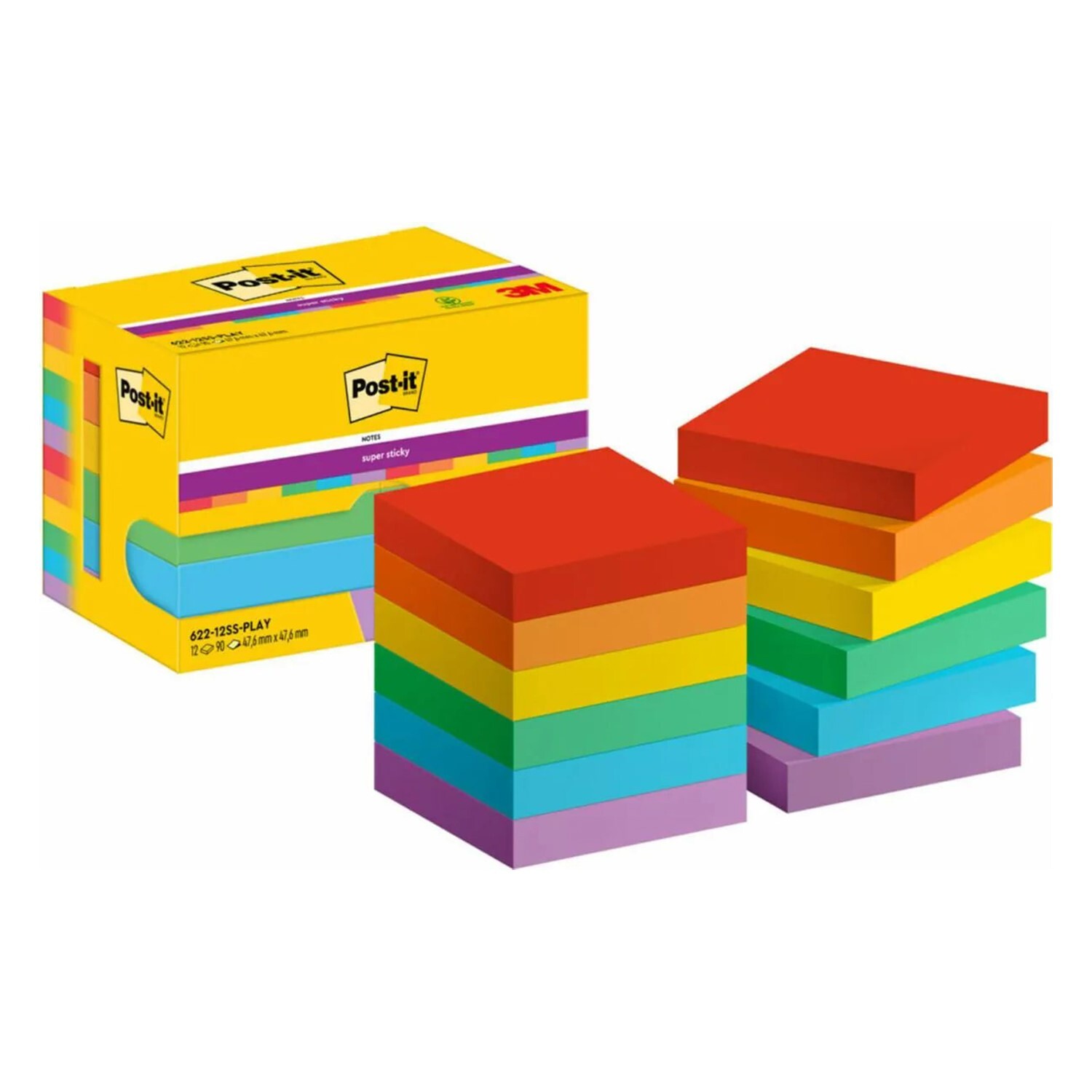 Post-it Super Sticky Notes Playful Colour Collection 90 Sheets/Pad 12 Pads