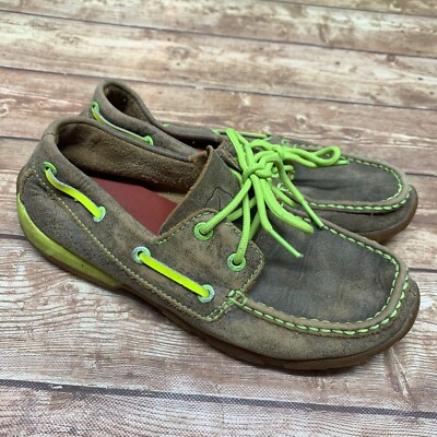 Twisted X Womens Size 6M Driving Shoes Moc WDM0010 Brown Neon Green/Yellow 