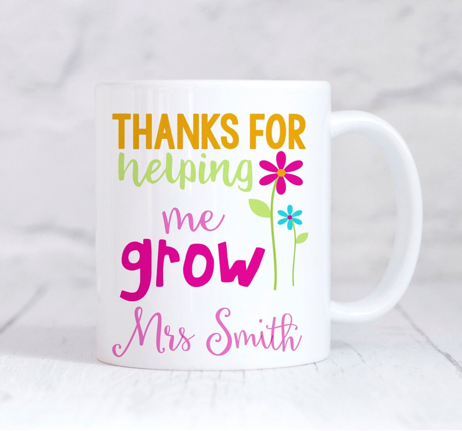 Teacher Mug Personalised Teacher Mug Teacher Gift Thanks For Helping Me Grow End