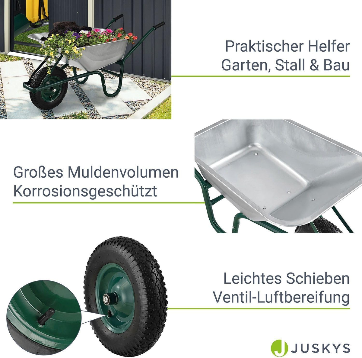 Carriola Juskys Da Giardino Super Resistente - 100 Litri, Porta Fino A 210 Kg - Perfetta Per Lavori Pesanti!
