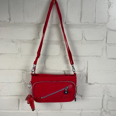 Kipling Mini-Schultertasche rot Crossbody-Riemen Kuriertasche Umhängetasche klein Reißverschluss Canvas